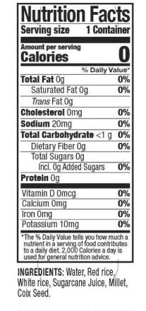 Nutrition facts for DAWN rice water