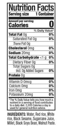 Nutrition facts for DUSK rice water